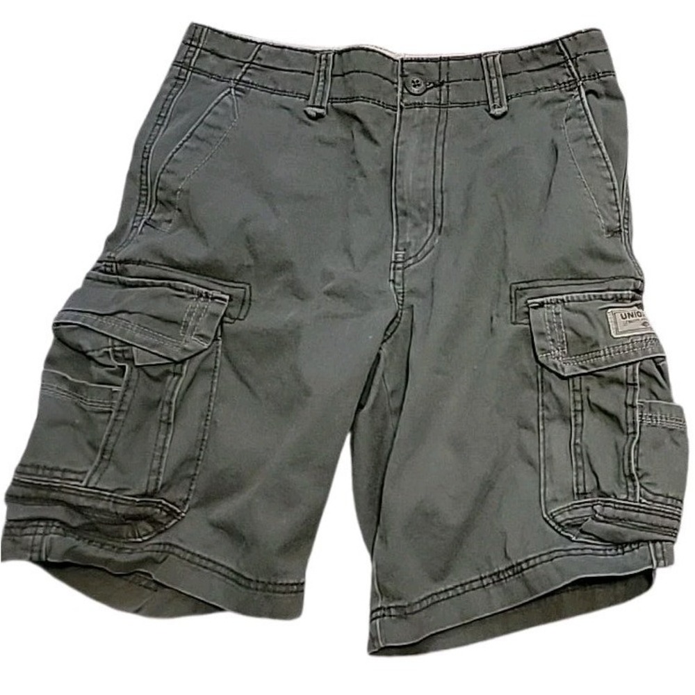 Vintage 90's Y2K Union Bay Hook & Loop Bay army green loose baggy shorts sz 30
